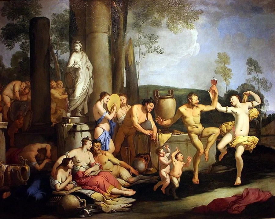 Baccanale con l'arrivo del corteo di sileno